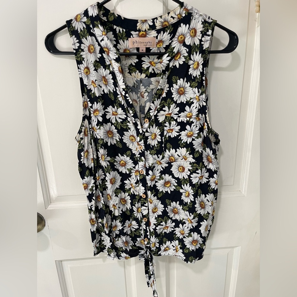 White daisy tie up sleeveless top